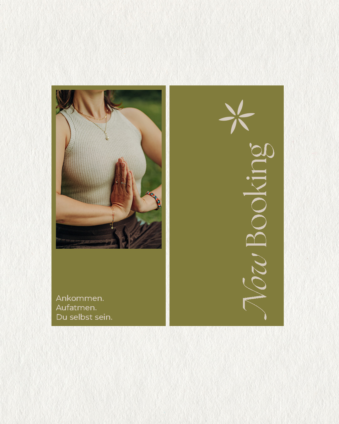Hochformat-Design von Your Mindful Flow mit Foto und olivgrünem Bereich